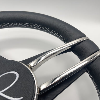 Gussi Italia Boat Steering Wheel Stainless Steel Spoke Leather Rim | APEX Boats