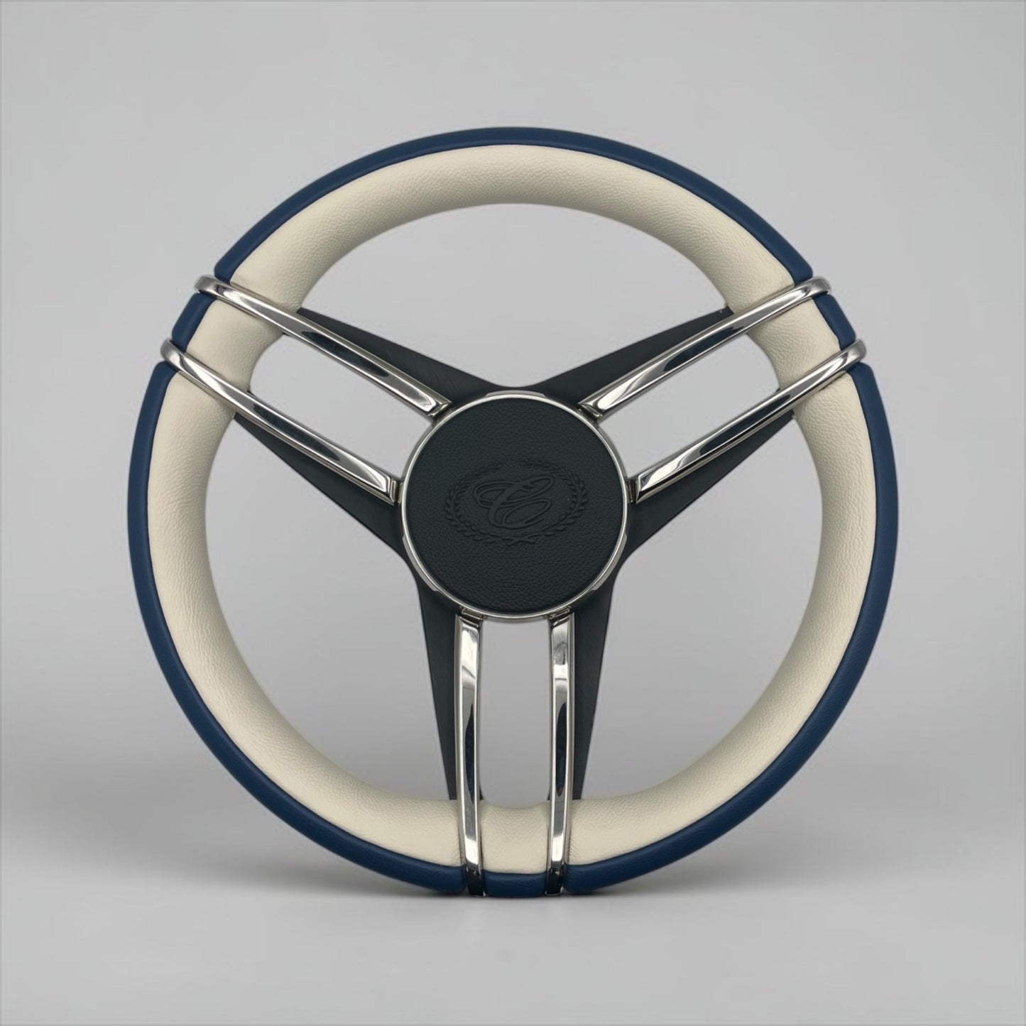 Cobalt Boat Steering Wheel Stainless Steel Spoke Blue Leather Rim | Cobalt Logo