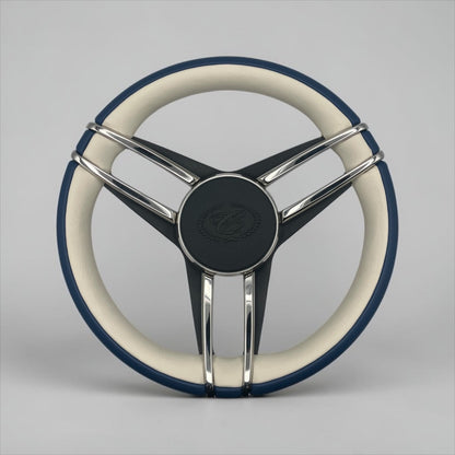 Cobalt Boat Steering Wheel Stainless Steel Spoke Blue Leather Rim | Cobalt Logo