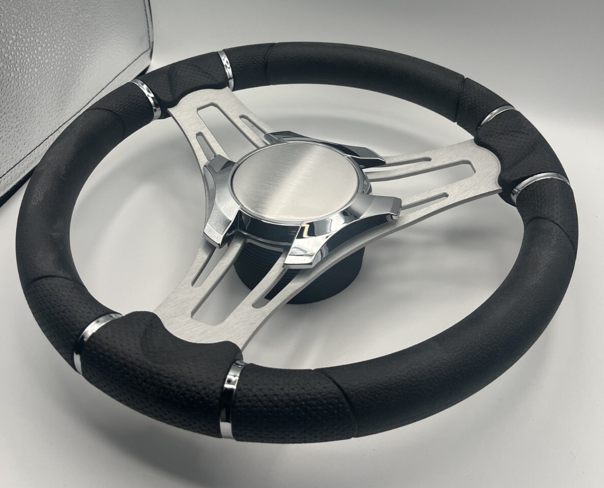 Verona Boat Steering Wheel Gray Brushed Aluminum Spokes