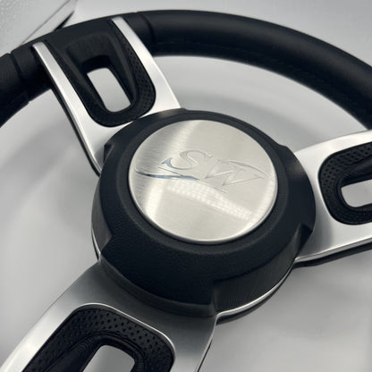 Gussi Italia Black Model 702 Steering Wheel with Keyed Hub | Blue Wave Cap