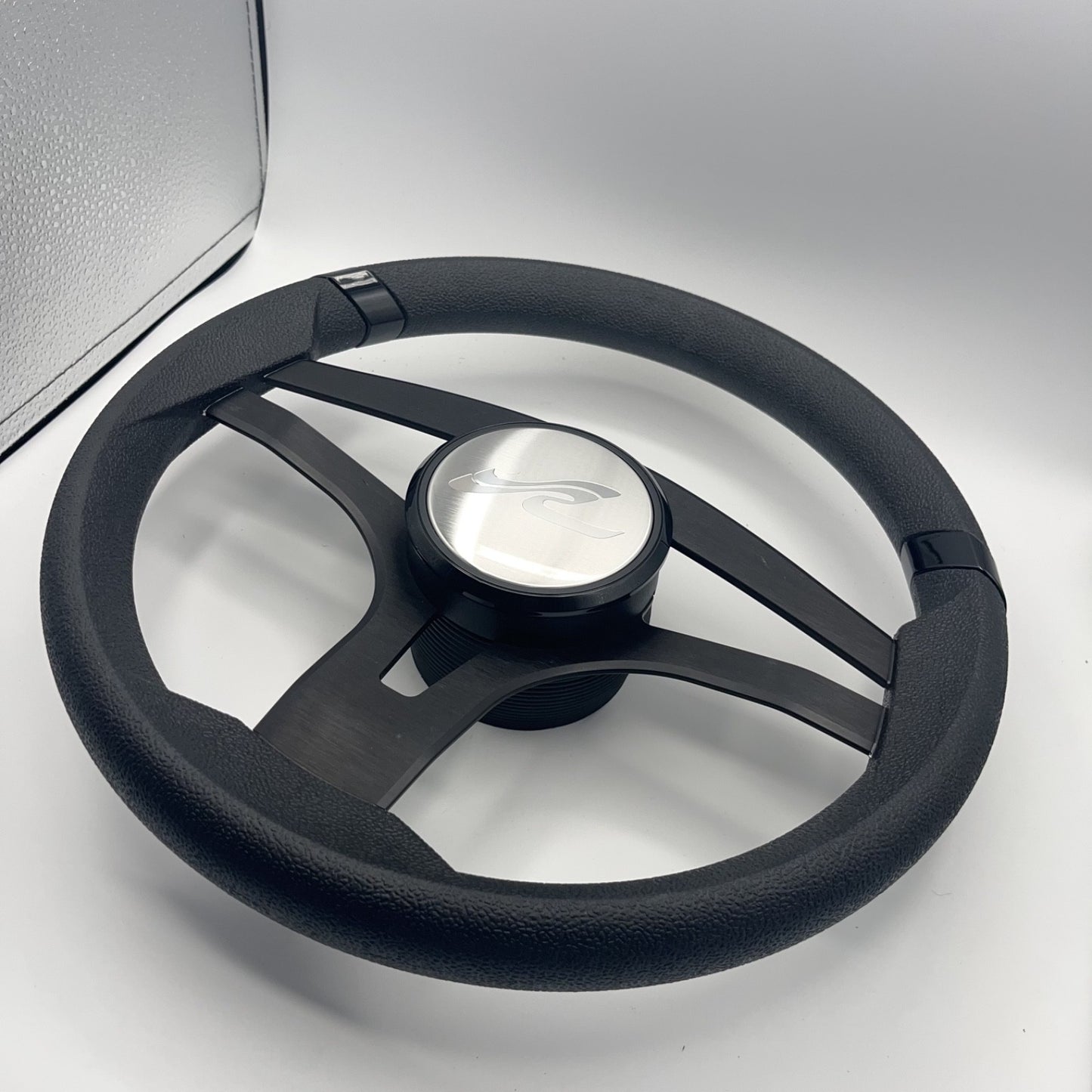Badia Boat Steering Wheel Brushed Black Aluminum Spokes | SeaRay Boats