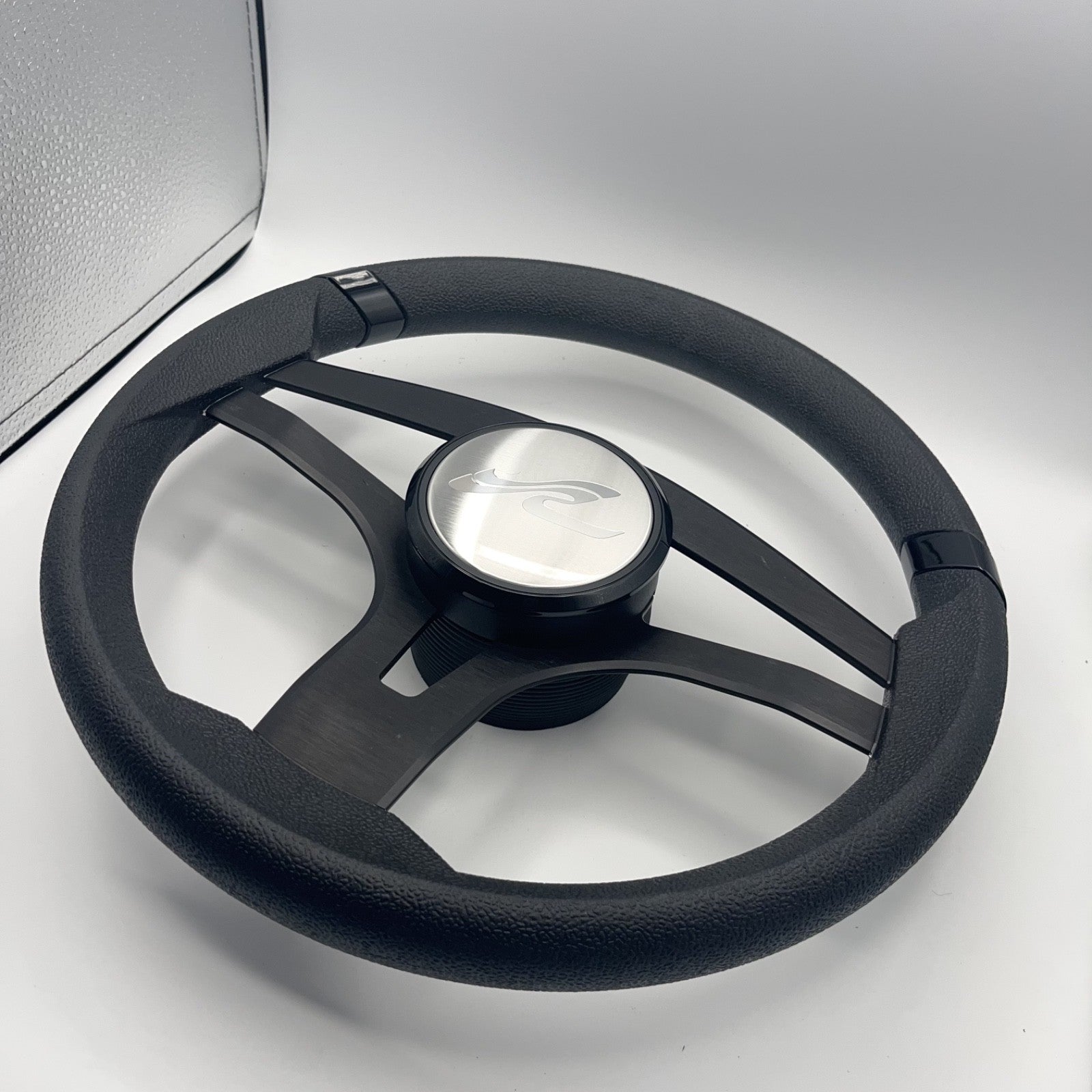 Badia Boat Steering Wheel Brushed Black Aluminum Spokes | SeaRay Boats