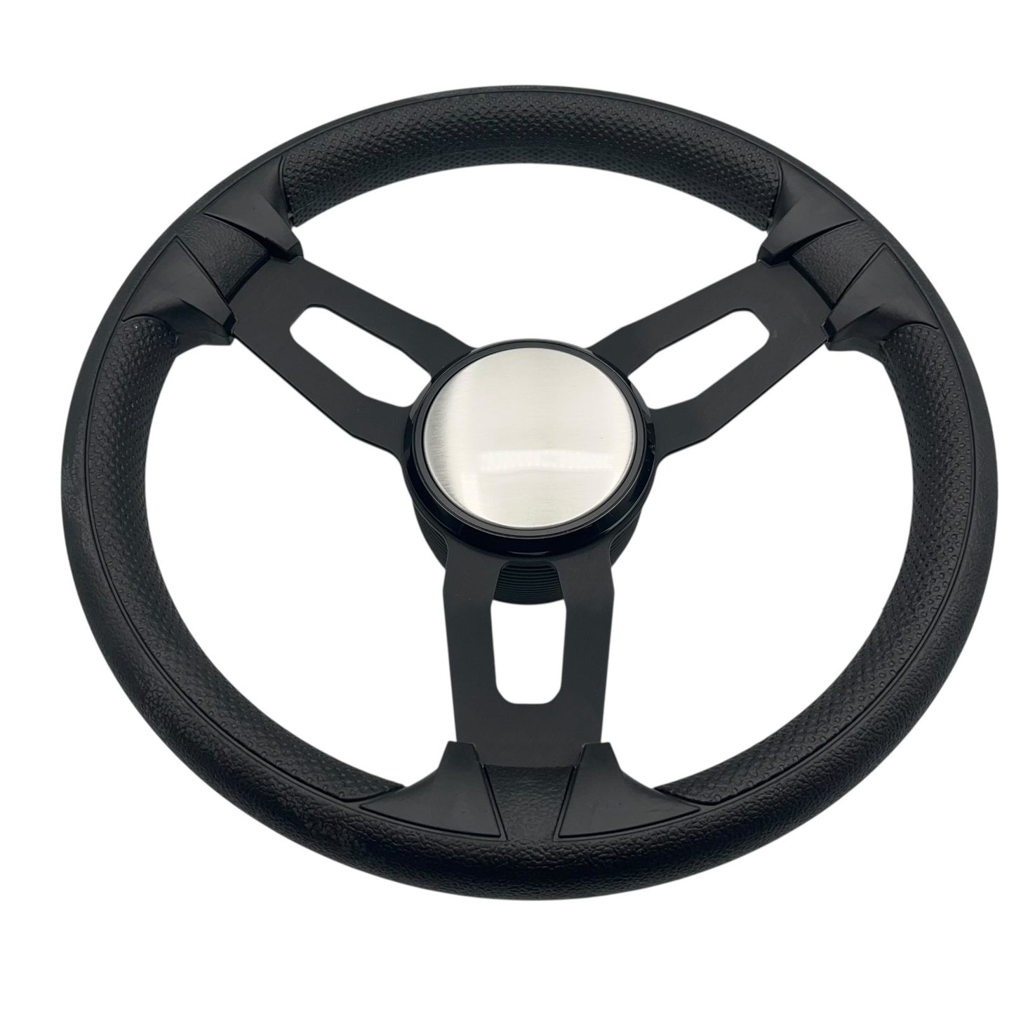 Model 15 Marine Steering Wheel Black Brushed Aluminum Spokes | Blank Dome
