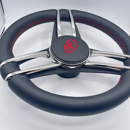 Cobalt Boat Steering Wheel Stainless Steel Spoke Leather Rim | Cobalt Boats Logo