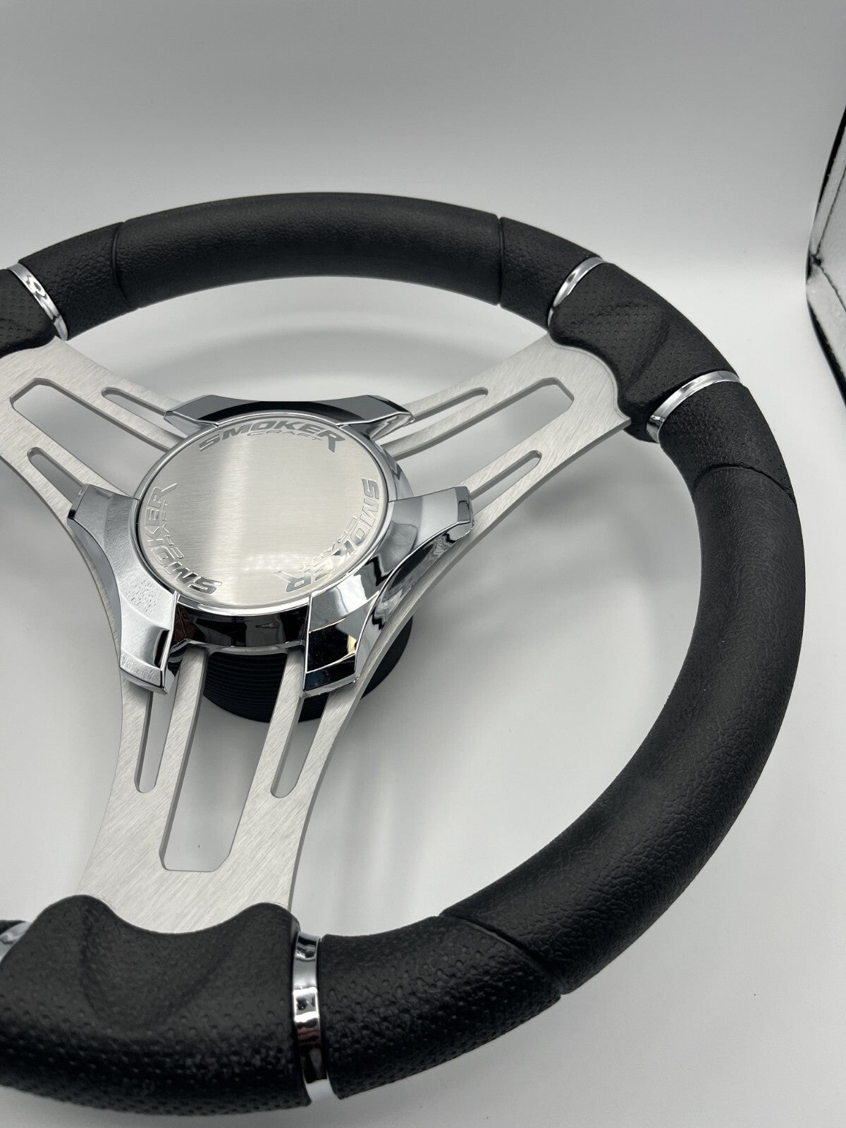 Verona Boat Steering Wheel Gray Brushed Aluminum Spokes | Smoker Logo