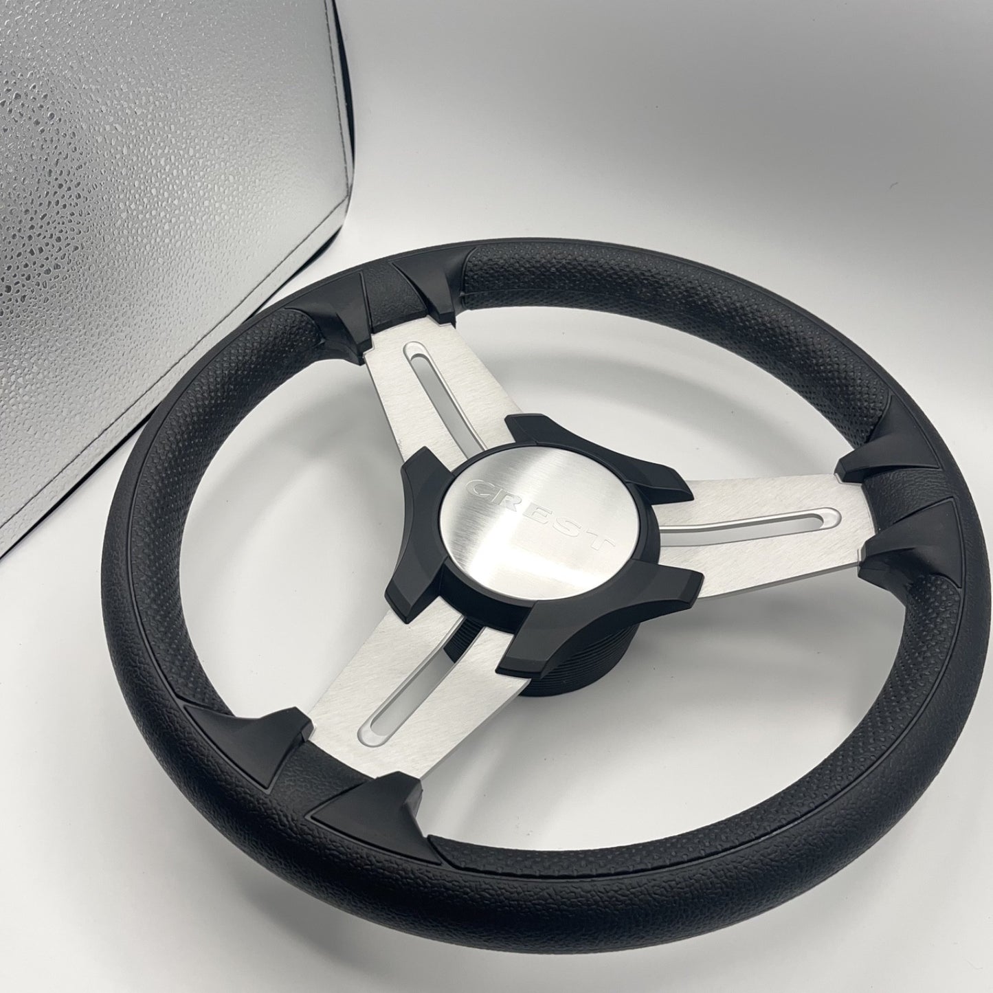 Model 15 Marine Steering Wheel Brushed Aluminum Spokes | Crest Logo