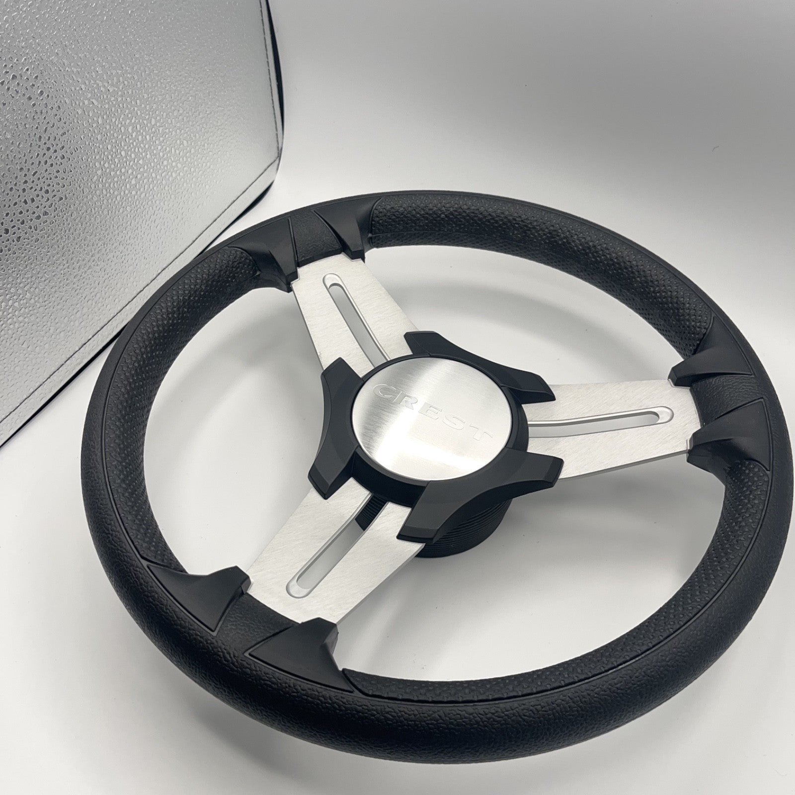 Model 15 Marine Steering Wheel Brushed Aluminum Spokes | Crest Logo