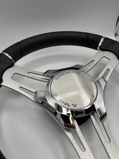 Verona Boat Steering Wheel Gray Brushed Aluminum Spokes | Smoker Logo