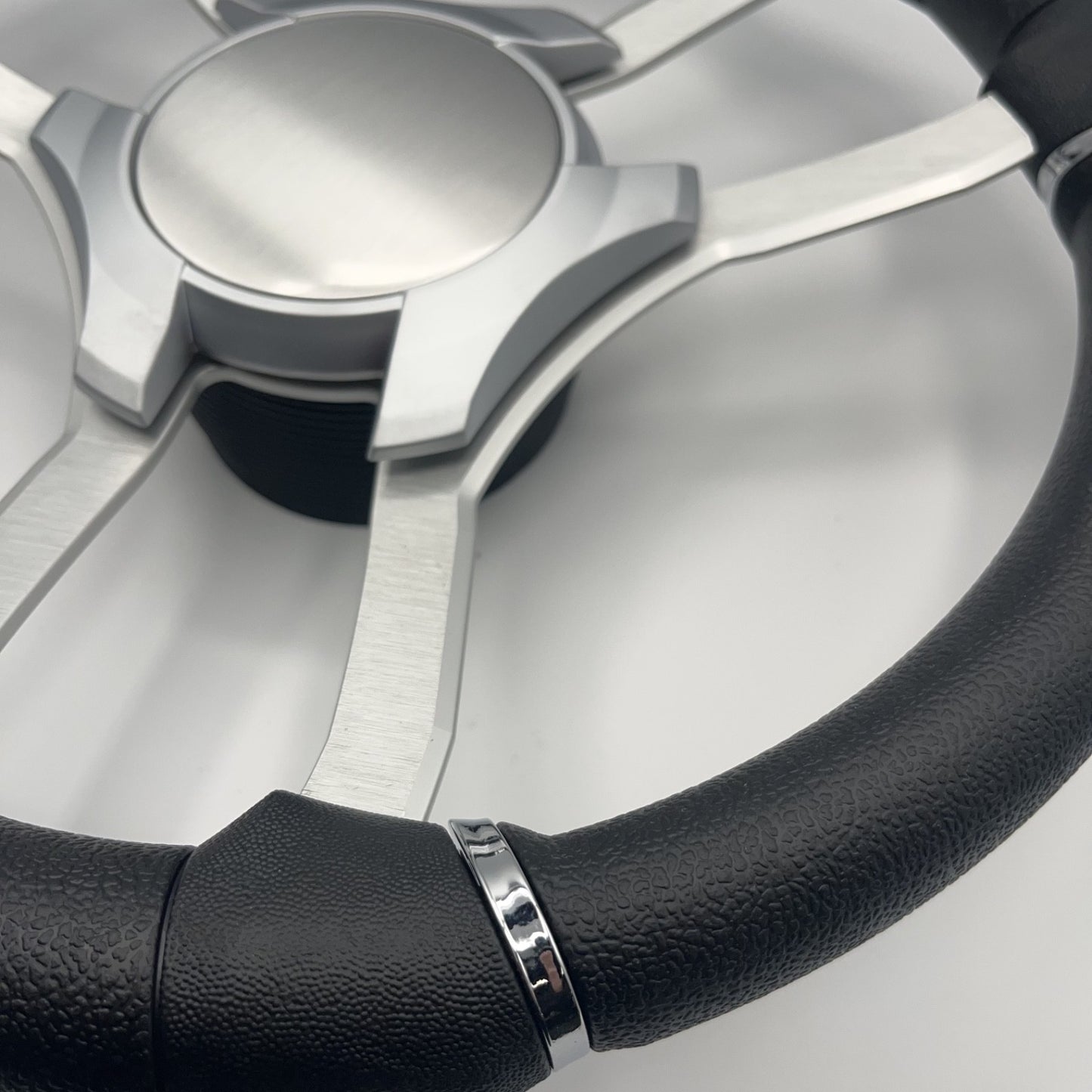 Malera Boat Steering Wheel Brushed Alum Spoke | Silver Plain Center Cap