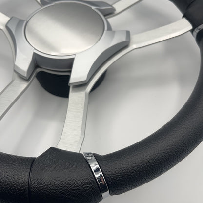 Malera Boat Steering Wheel Brushed Alum Spoke | Silver Plain Center Cap