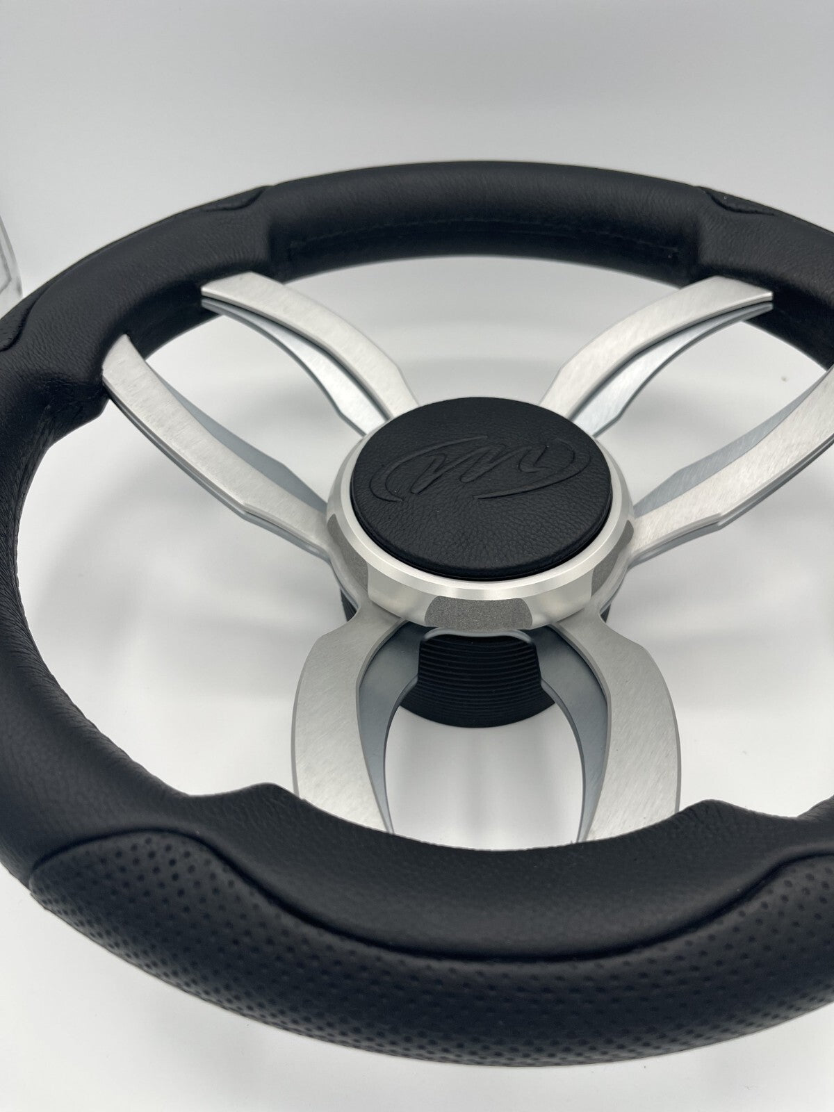 Garda Boat Steering Wheel Brushed Dual Spoke Alum | Manitou Pontoon Boat Logo