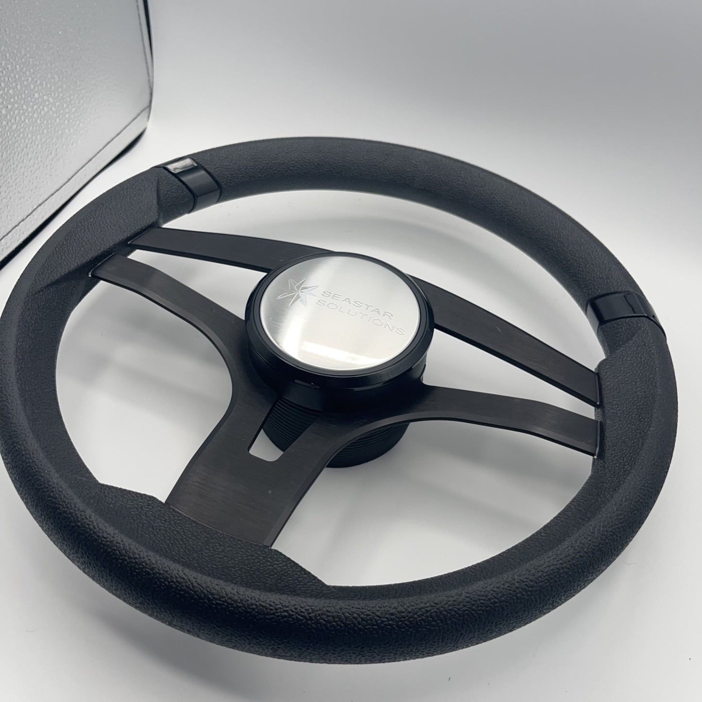 Badia Boat Steering Wheel Brushed Black Aluminum Spokes | Seastar Solutions