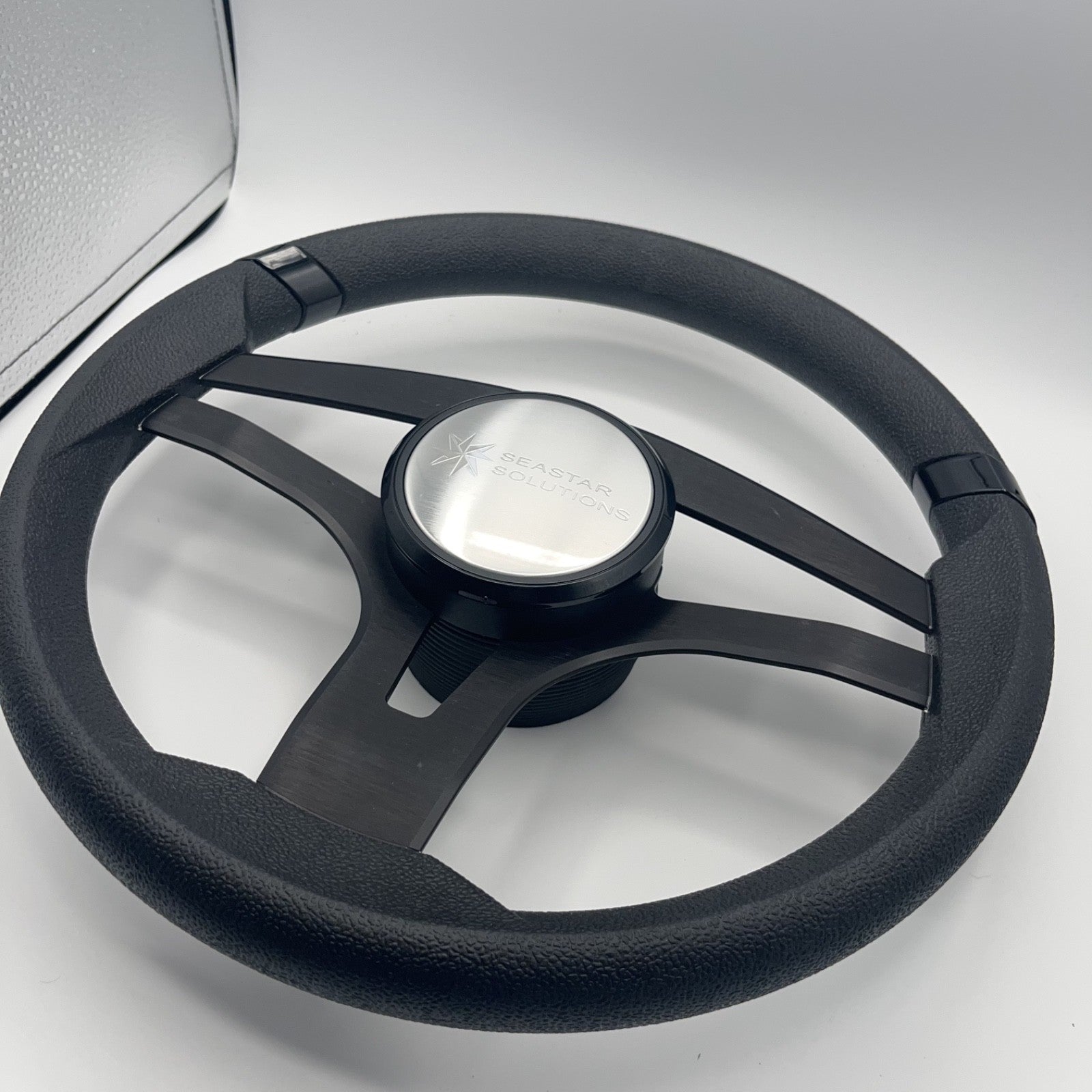 Badia Boat Steering Wheel Brushed Black Aluminum Spokes | Seastar Solutions