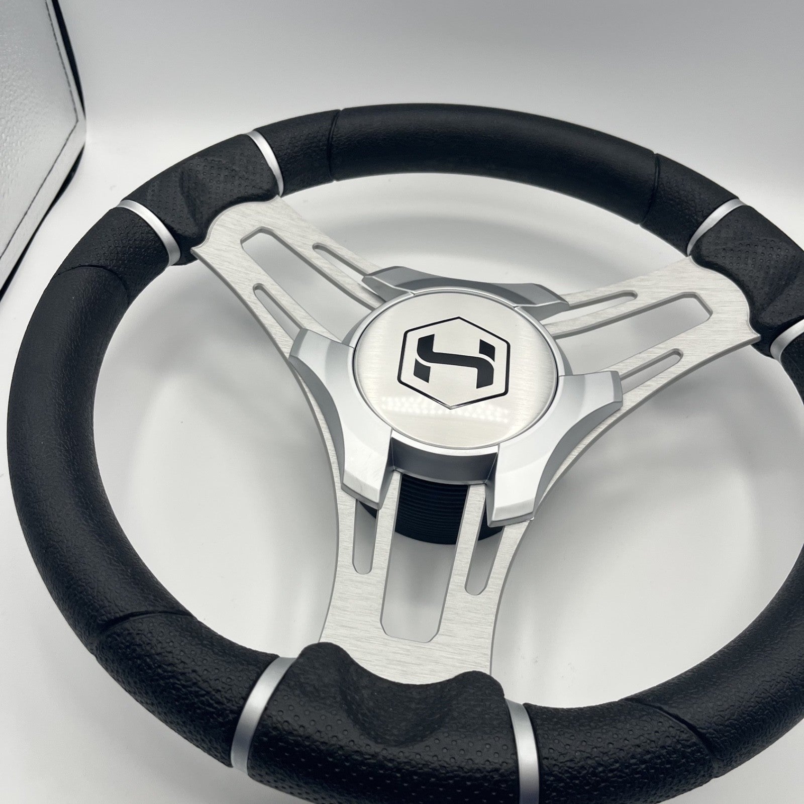 Gussi Italia Boat Steering Wheel Brushed Aluminum Spokes | Harris Pontoon Cap