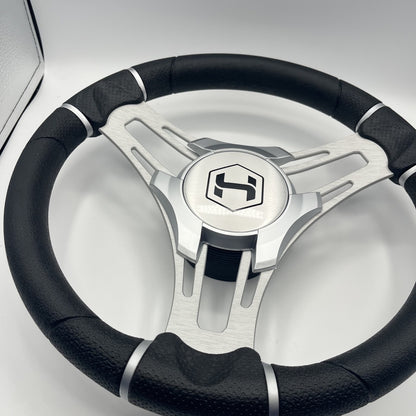 Gussi Italia Boat Steering Wheel Brushed Aluminum Spokes | Harris Pontoon Cap