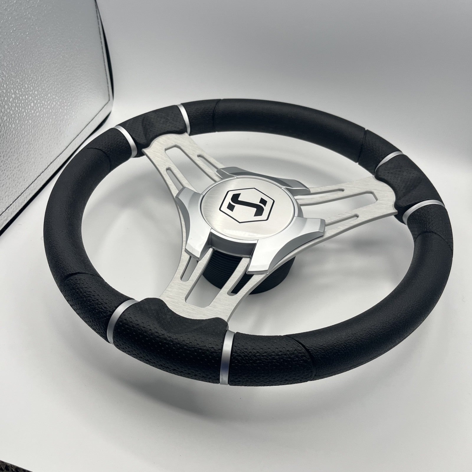 Gussi Italia Boat Steering Wheel Brushed Aluminum Spokes | Harris Pontoon Cap