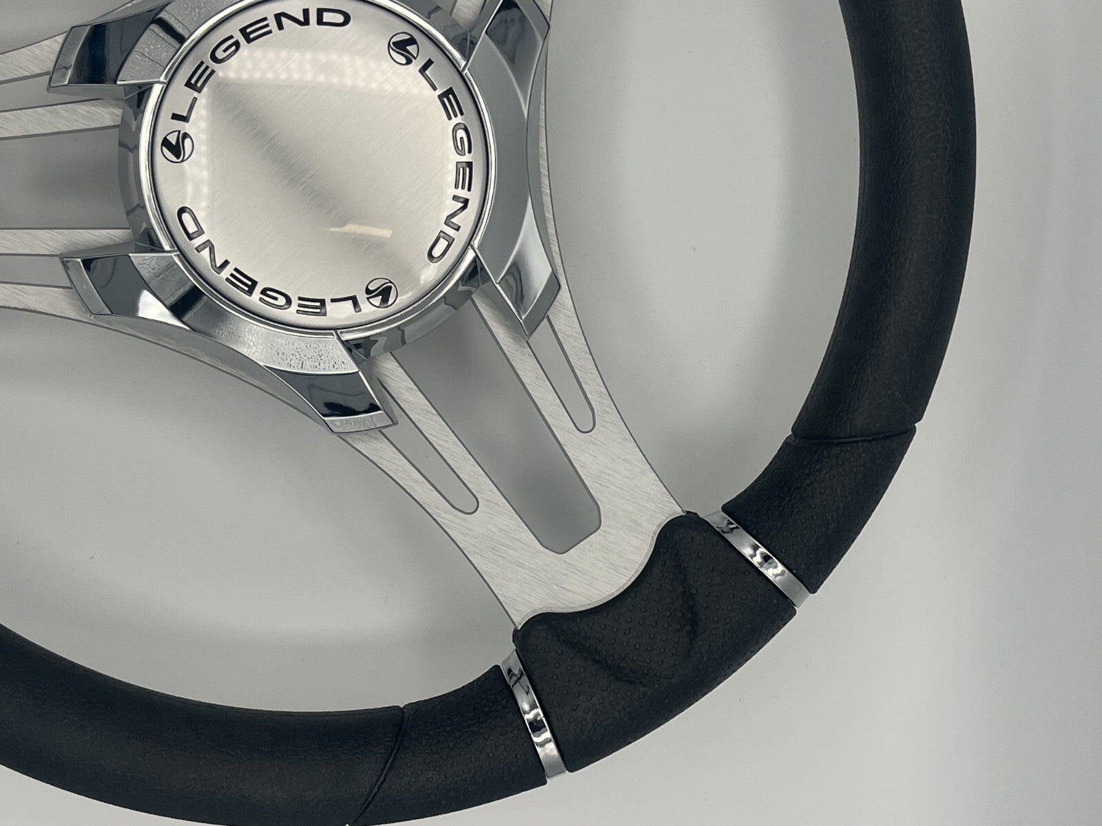 Verona Boat Steering Wheel Gray Brushed Aluminum Spokes | Legend Boats Logo