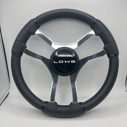 Malera Boat Steering Wheel Chrome Spokes | Lowe Black Dome