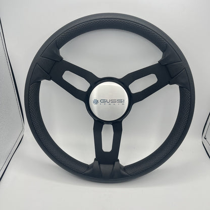 Gussi Italia Model 15 Steering Wheel Blk Brushed Alum Spokes | Gussi Logo