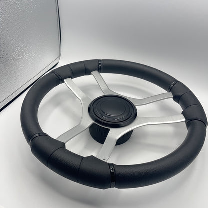 Malera Boat Steering Wheel Brushed Aluminum Spokes | LG Black Snap-in