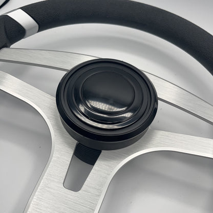 Badia Boat Steering Wheel Brushed Aluminum Spokes | LG Black Snap-in