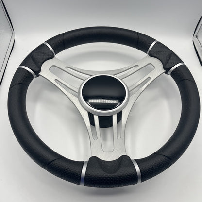 Gussi Italia Boat Steering Wheel Brushed Aluminum Spoke | Black Dome