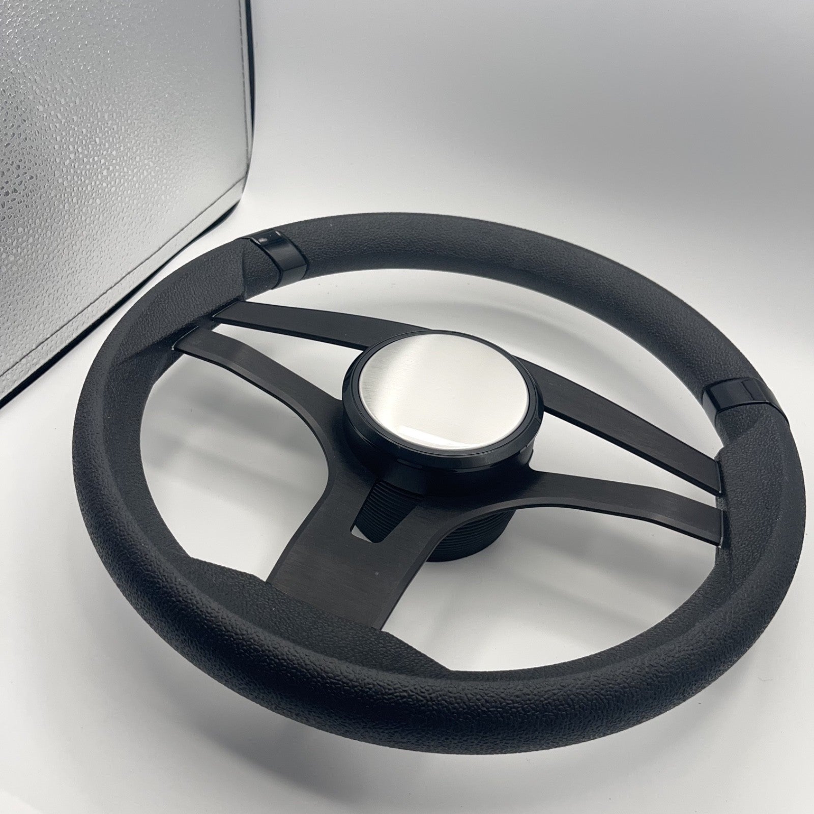 Badia Boat Steering Wheel Brushed Black Aluminum Spokes - Plain