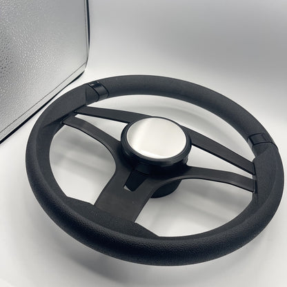 Badia Boat Steering Wheel Brushed Black Aluminum Spokes - Plain