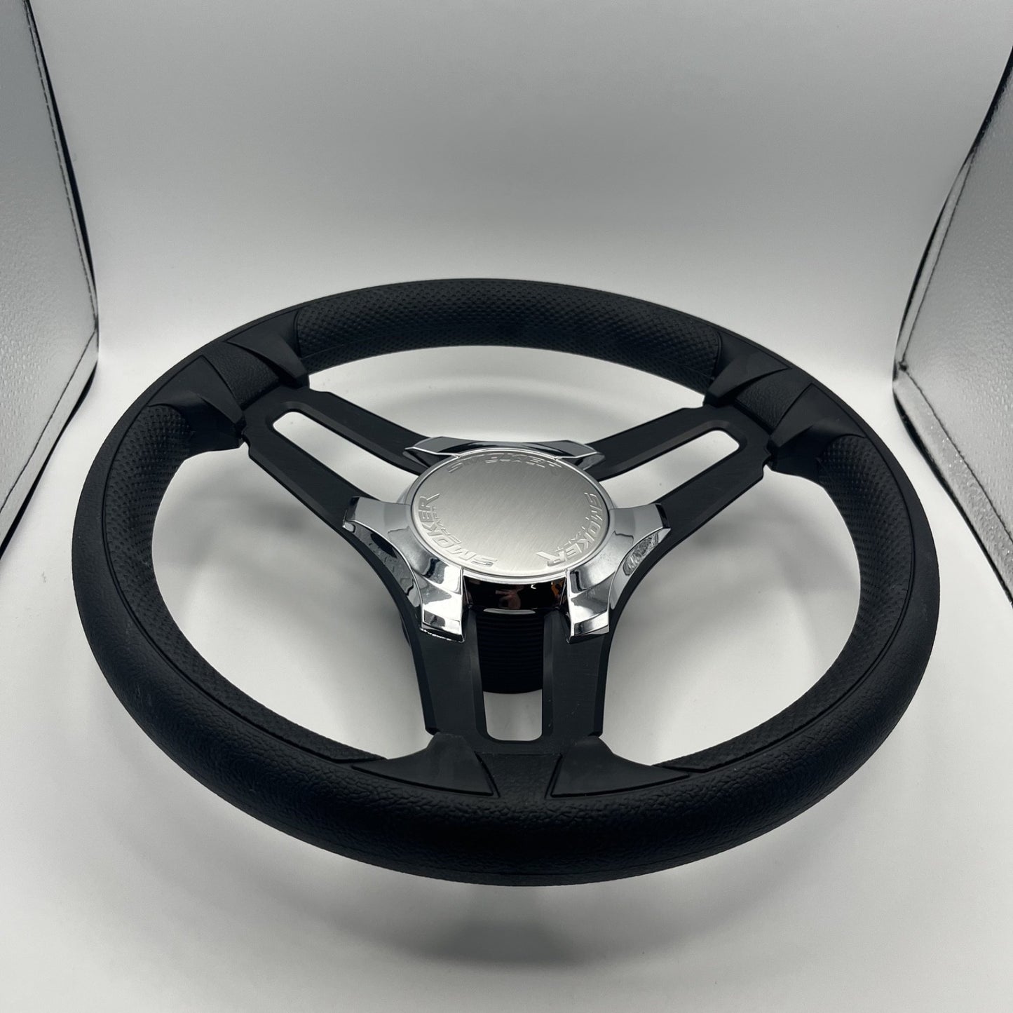 Gussi Italia Marine Steering Wheel Black Brush Metal Spokes | Smokercraft