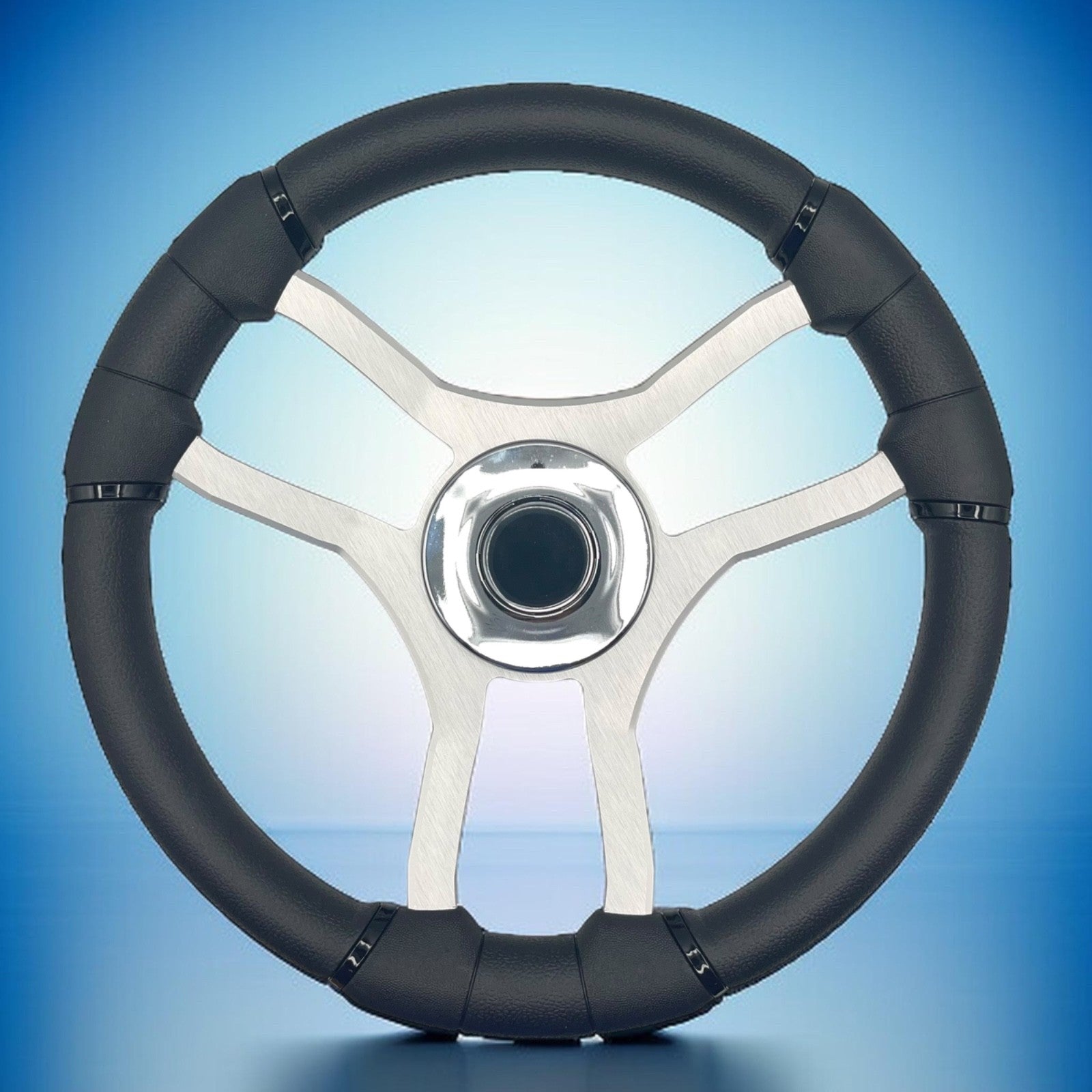 Malera Boat Steering Wheel Brushed Aluminum Spokes | Chrome-style Dome