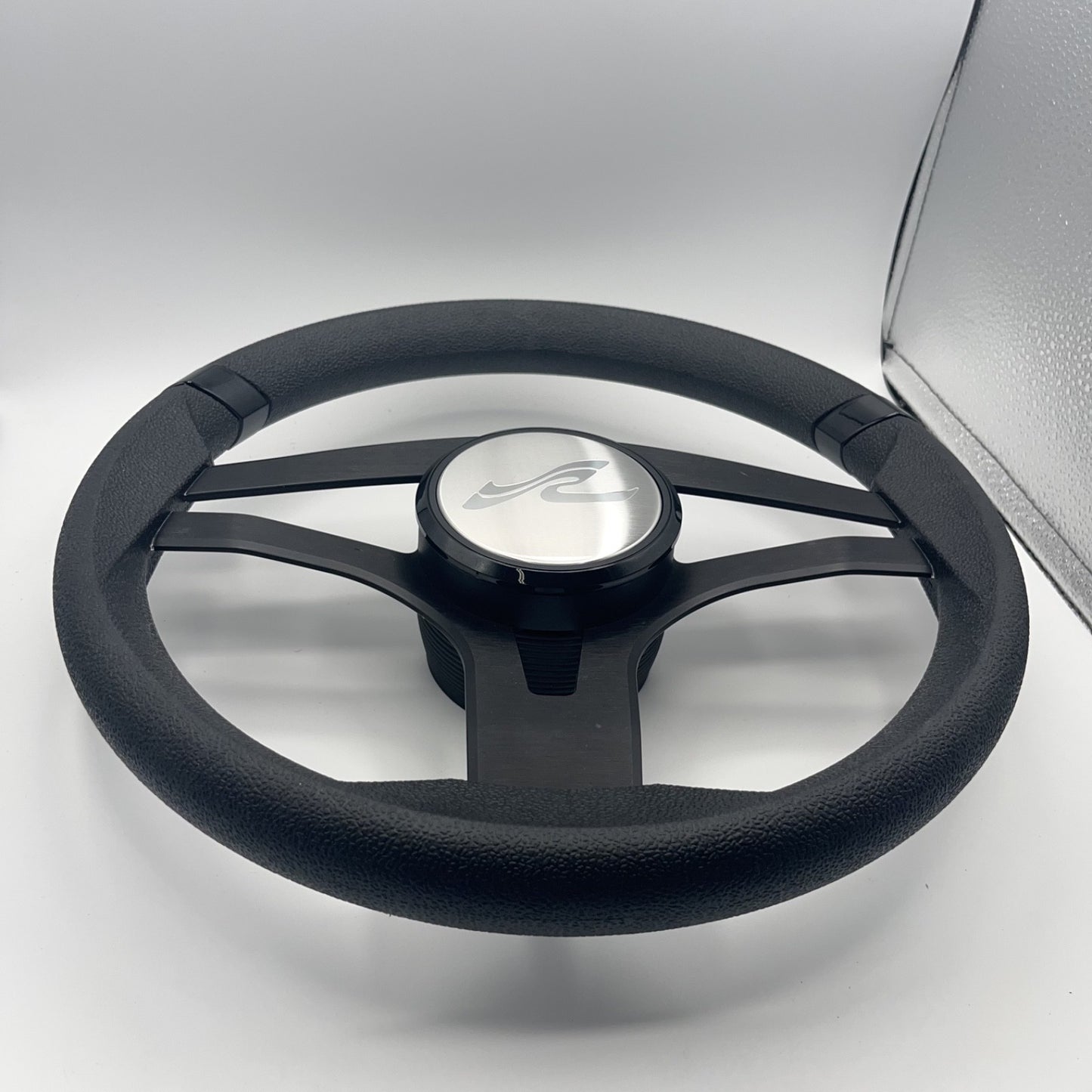 Badia Boat Steering Wheel Brushed Black Aluminum Spokes | SeaRay Boats