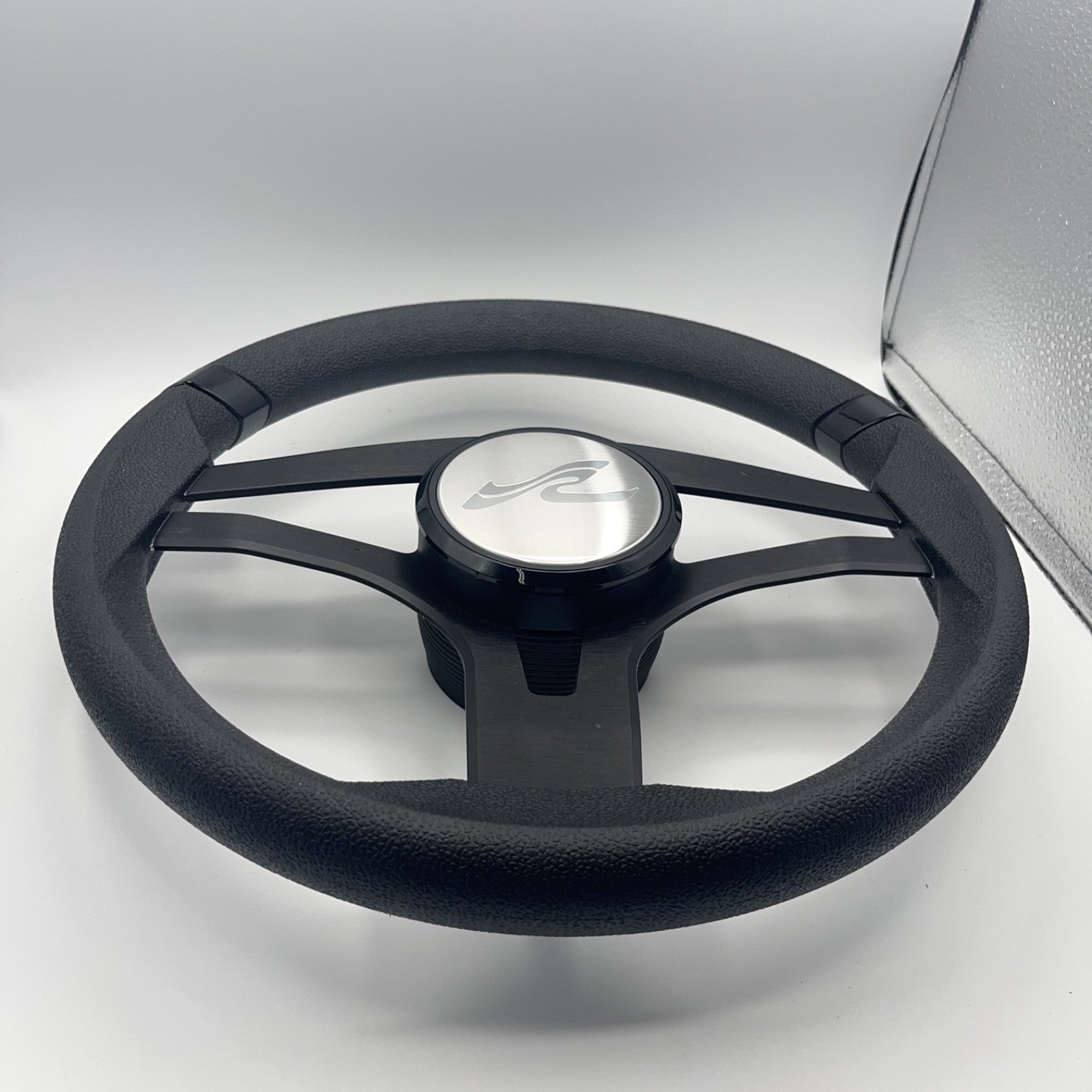 Badia Boat Steering Wheel Brushed Black Aluminum Spokes | SeaRay Boats