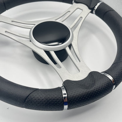 Verona Boat Steering Wheel Brush Alum Spoke | Black Gloss Dome