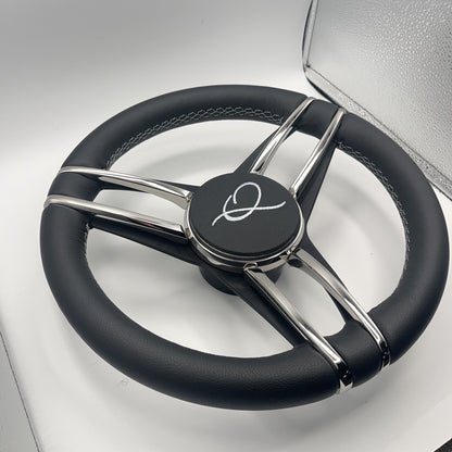 Gussi Italia Boat Steering Wheel Stainless Steel Spoke Leather Rim | APEX Boats