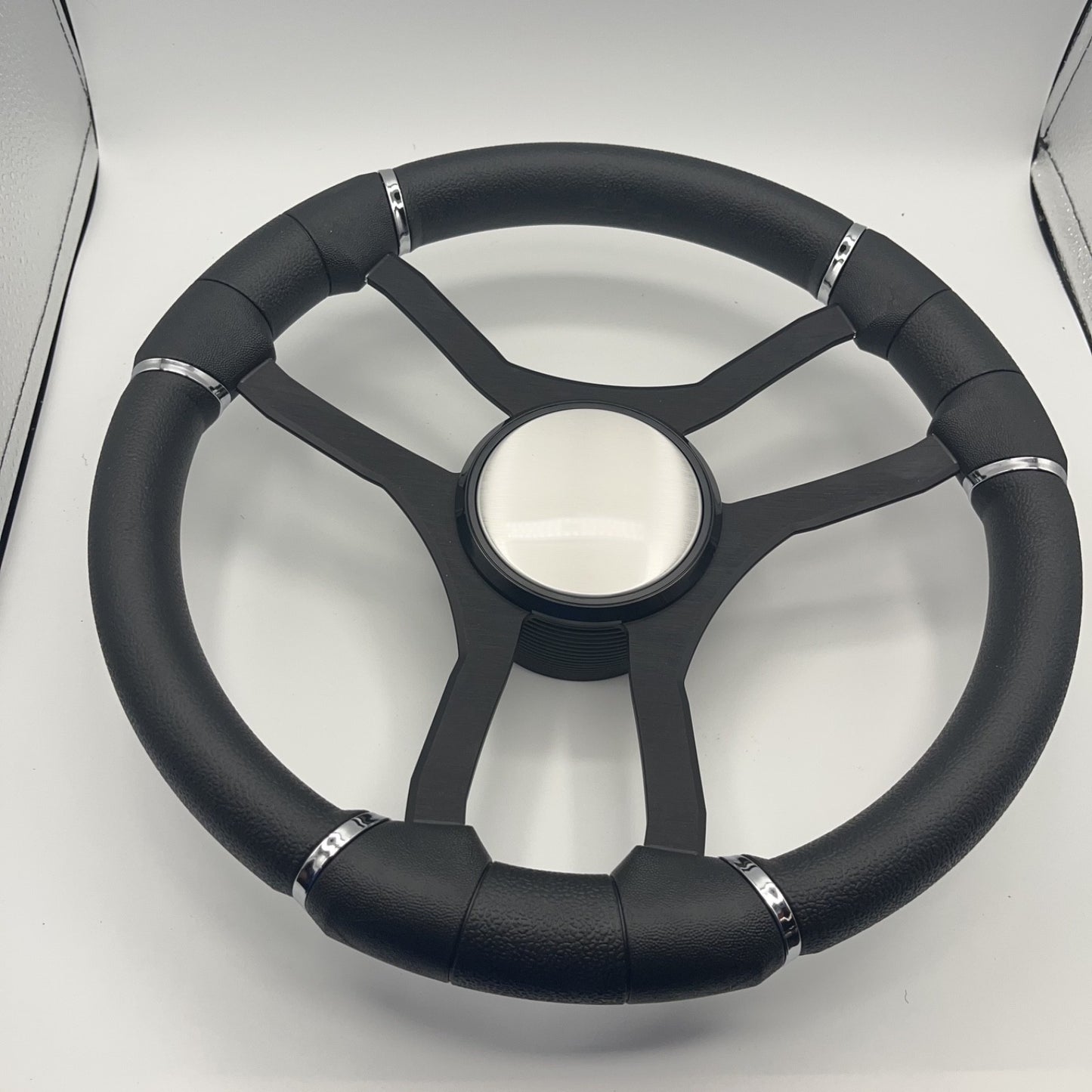 Malera Boat Steering Wheel Black Aluminum Spokes - Plain
