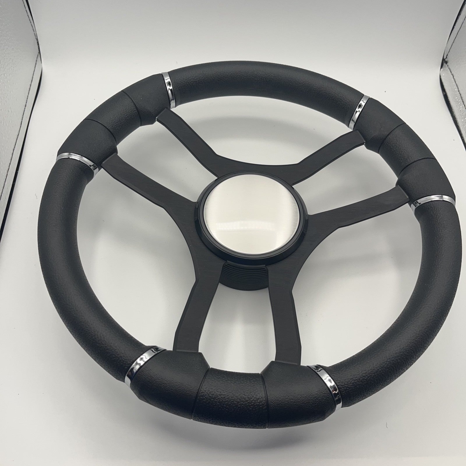 Malera Boat Steering Wheel Black Aluminum Spokes - Plain