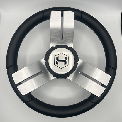 Gussi Italia Boat Steering Wheel Black Aluminum Spoke | Harris