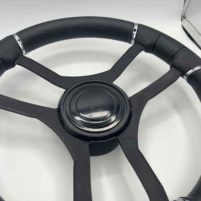 Malera Boat Steering Wheel Black Aluminum Spokes | LG Black Snap-in