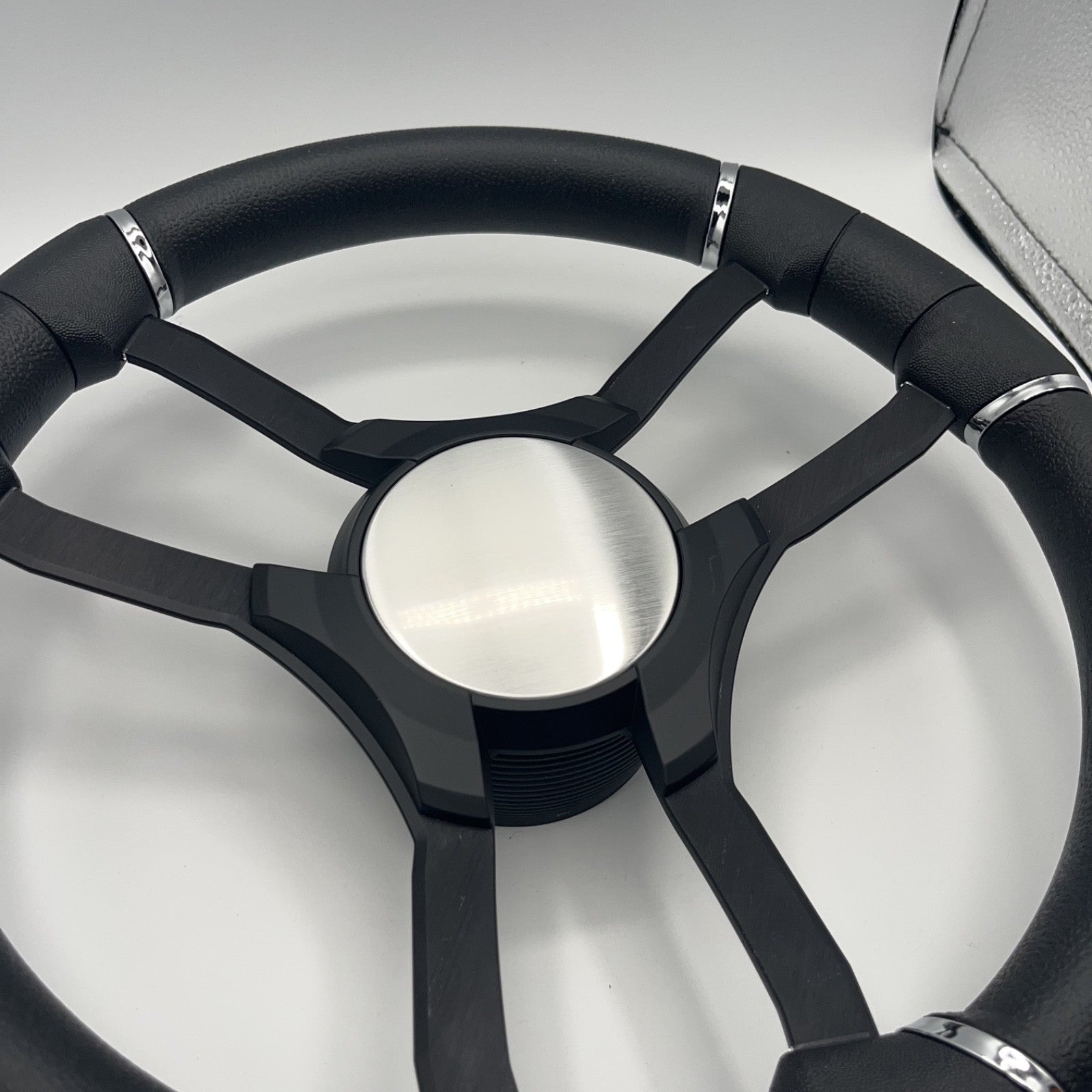 Malera Boat Steering Wheel Black Aluminum Spokes | Black Plain