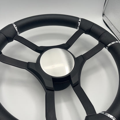 Malera Boat Steering Wheel Black Aluminum Spokes | Black Plain