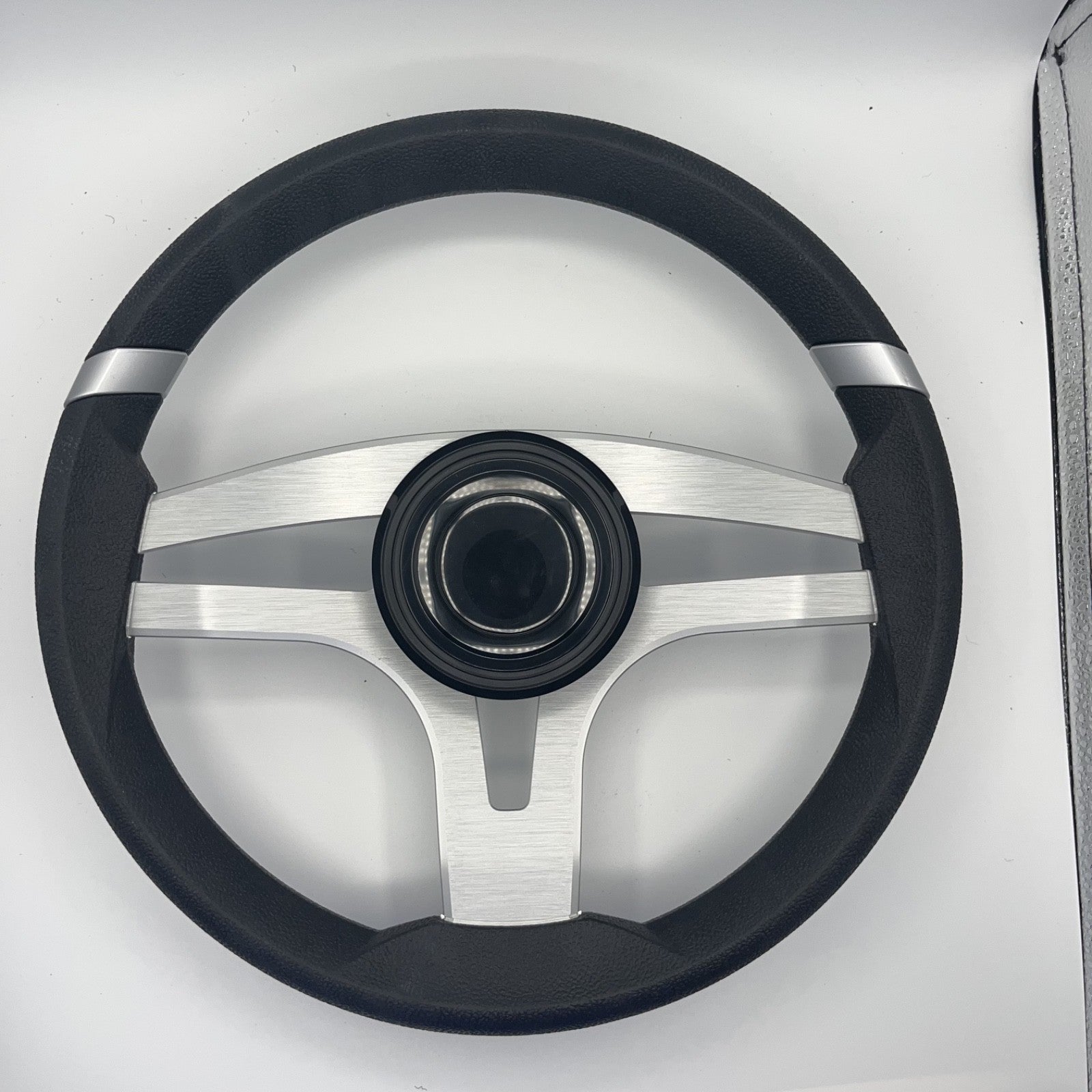 Badia Boat Steering Wheel Brushed Aluminum Spokes | LG Black Snap-in