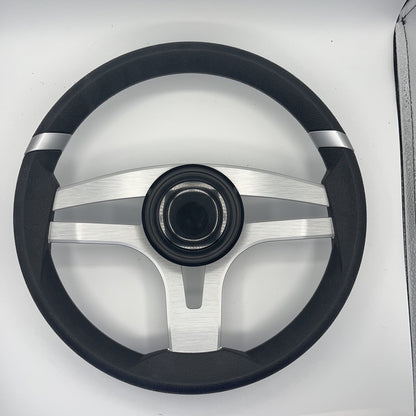 Badia Boat Steering Wheel Brushed Aluminum Spokes | LG Black Snap-in