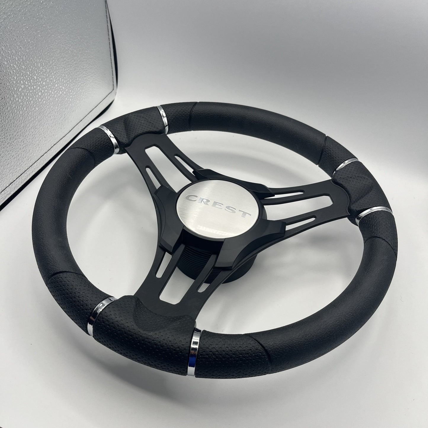 Gussi Italia Boat Steering Wheel Black Brushed Alum Spokes | Crest