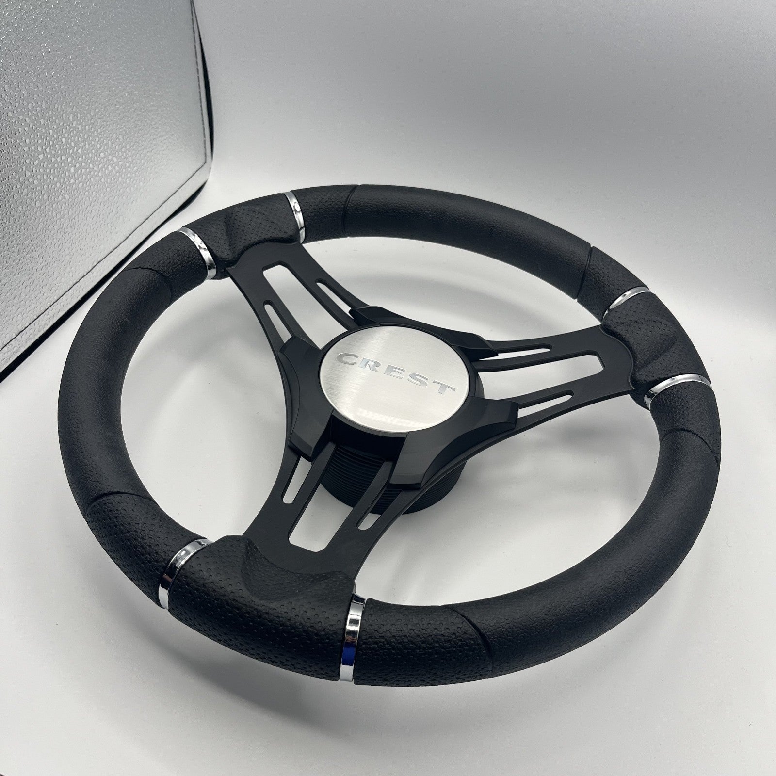 Gussi Italia Boat Steering Wheel Black Brushed Alum Spokes | Crest