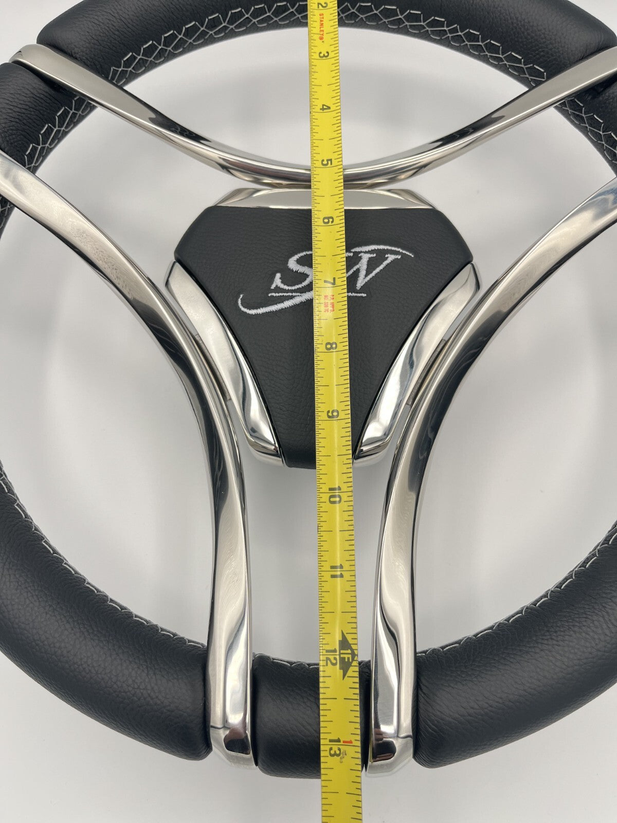 Lora Boat Steering Wheel Stainless Steel Spokes | Silver Wave Boat Logo