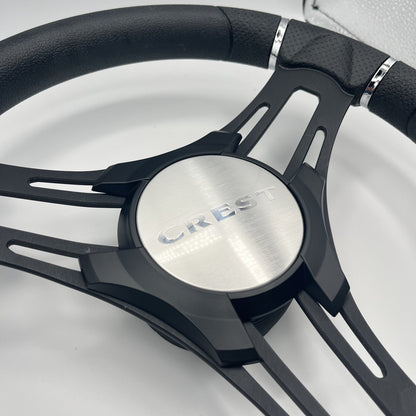 Gussi Italia Boat Steering Wheel Black Brushed Alum Spokes | Crest