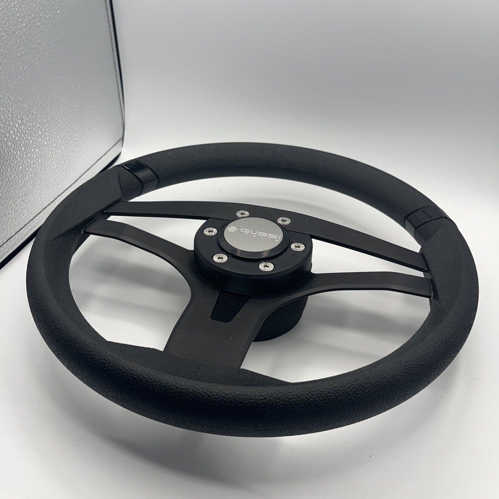 Badia Boat Steering Wheel Brushed Black Aluminum Spokes | Gussi Snap-in