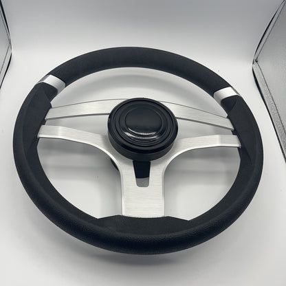 Badia Boat Steering Wheel Brushed Aluminum Spokes | LG Black Snap-in