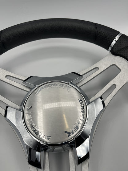 Verona Boat Steering Wheel Gray Brushed Aluminum Spokes | Smoker Logo